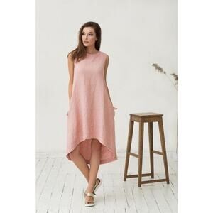 Magic Linen Royal Toscana Linen Sleeveless Dress Size Medium Coastal Minimalist